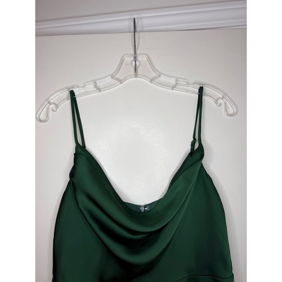 NWT Lulus Green Satin Mini Dress Cowl Neck Spaghetti Strap Party Cocktail - Picture 2 of 10